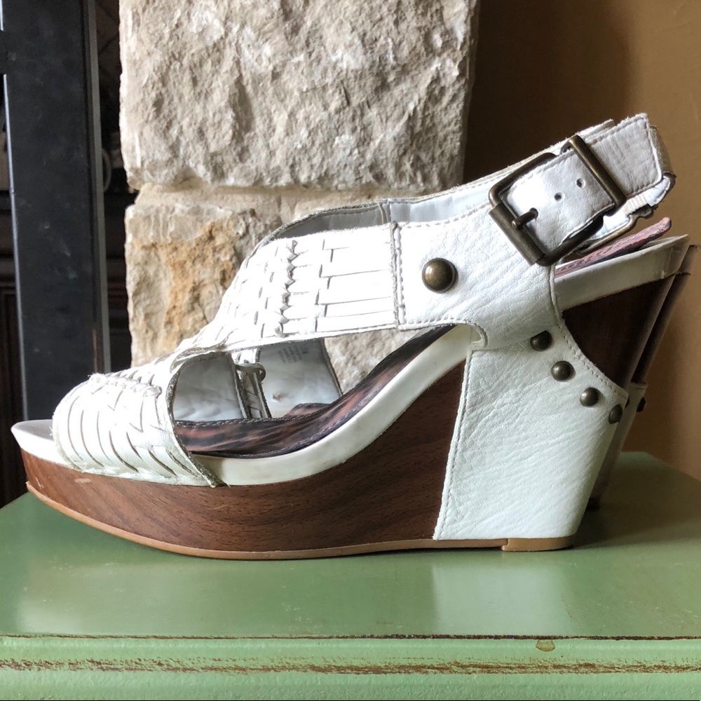 White Leather Wedge Sandals
